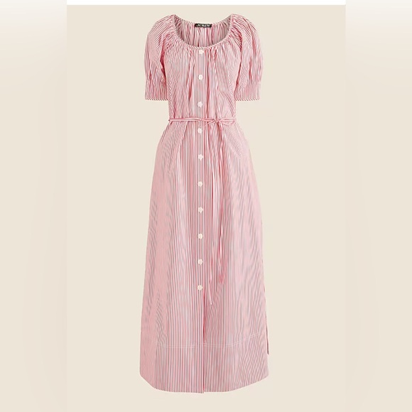 J. Crew Button-up midi dress in Red striped cotton poplin Size 2X - Picture 1 of 12